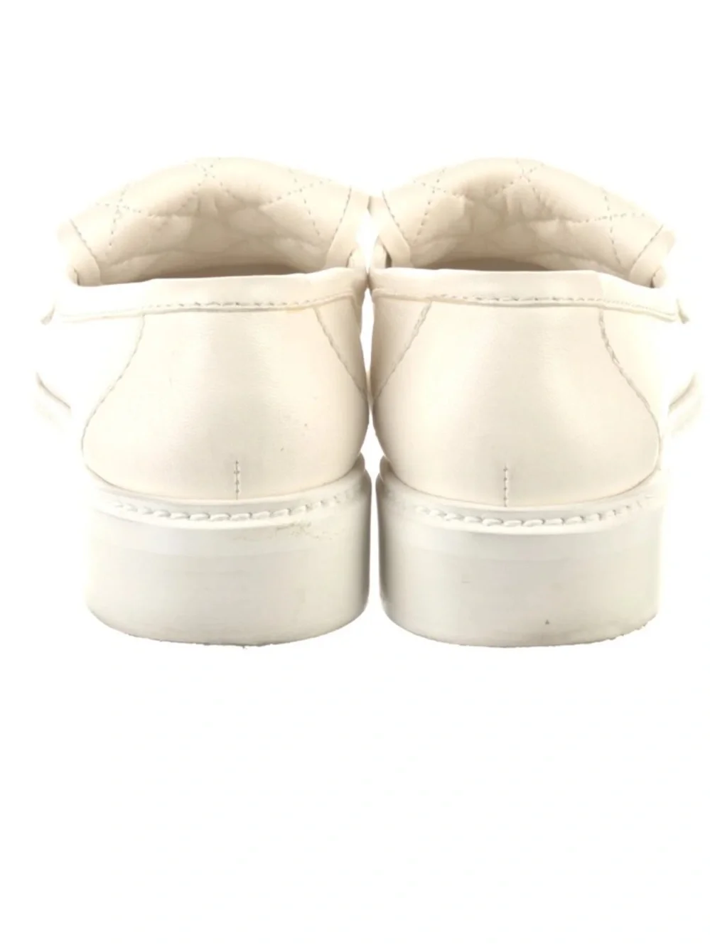 CHANEL Turnlock CC Logo Leather Loafers White 37